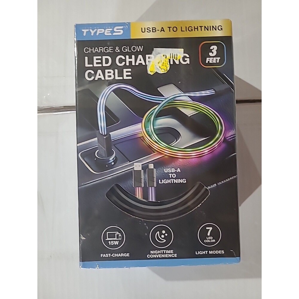 TYPE S Charge & Glow 3FT USB-A to Lighting Charging Cable with LED Glow